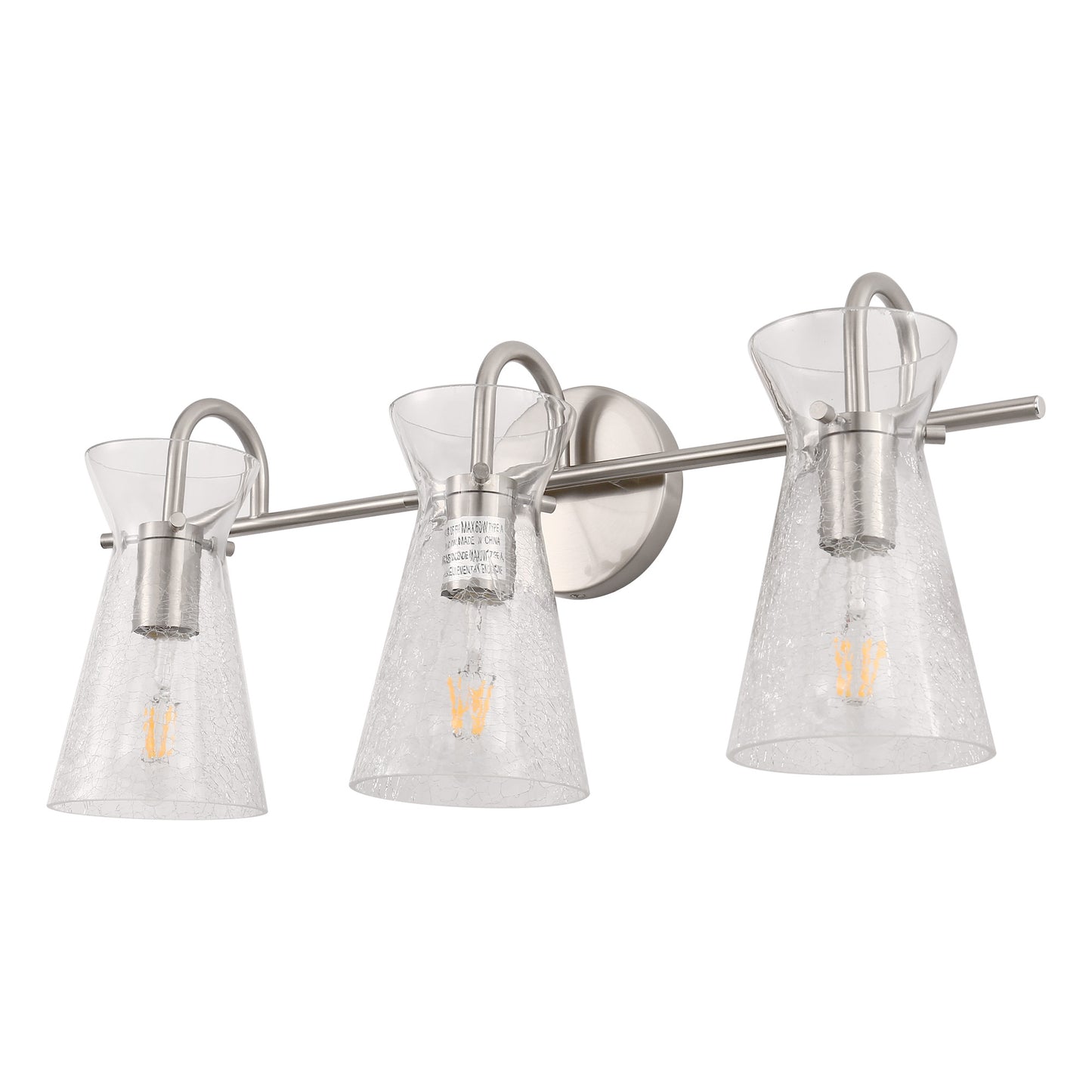 24 in. 3-Light Brushed Nickel Vanity Light with Crackle Glass Shades Modern Bathroom Wall Sconce for Vanity, Mirror