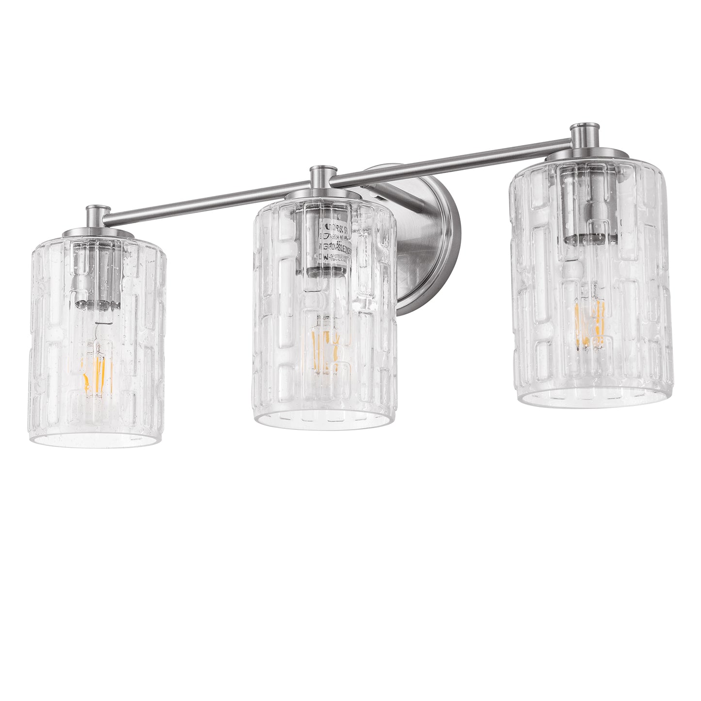 20 in. 3-Light Bathroom Vanity Light, Polished Nickel with Clear Seedy Glass Shades, Dimmable Fixture