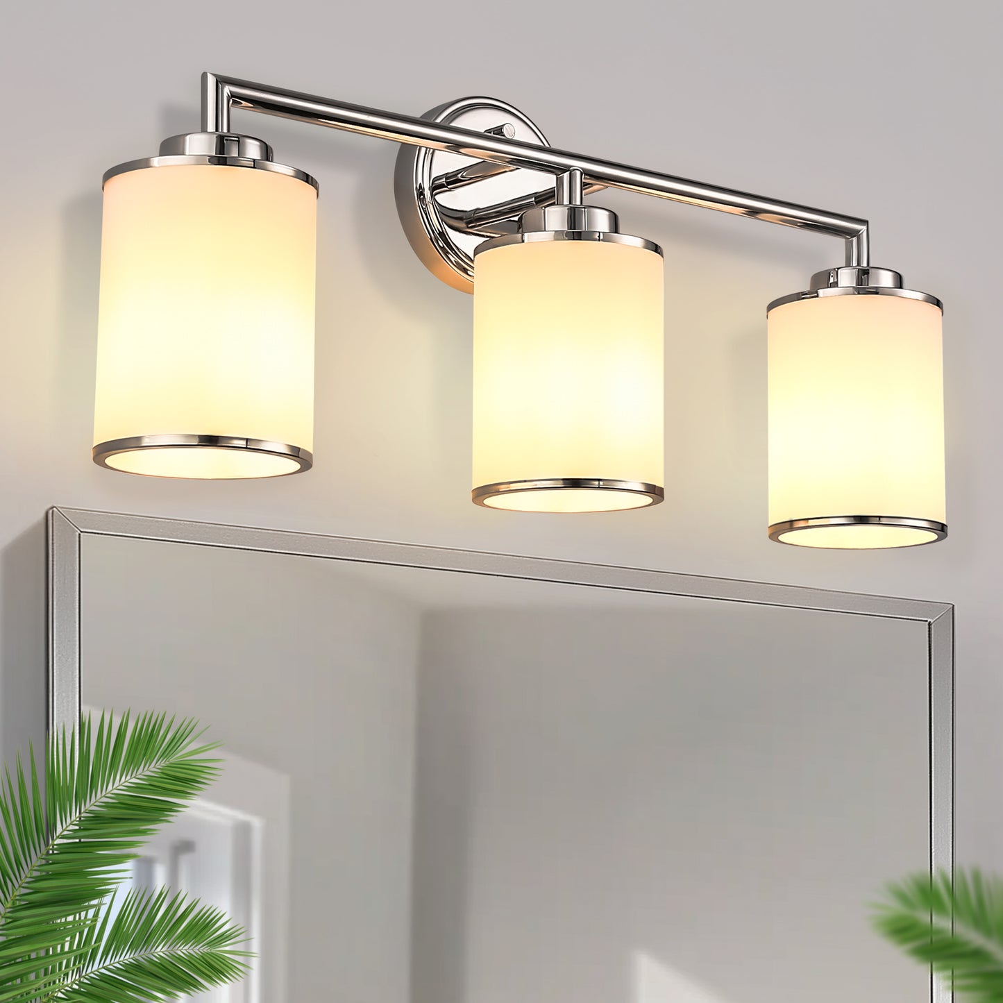 17 in. 3-Light Chrome Vanity Light with Frosted Glass Shades, Modern Bathroom Wall Sconce for Vanity, Mirror