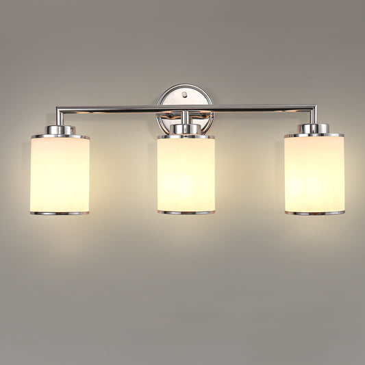 17 in. 3-Light Chrome Vanity Light with Frosted Glass Shades, Modern Bathroom Wall Sconce for Vanity, Mirror