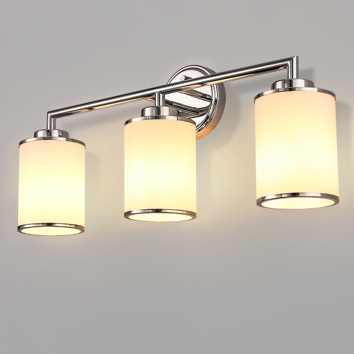 17 in. 3-Light Chrome Vanity Light with Frosted Glass Shades, Modern Bathroom Wall Sconce for Vanity, Mirror