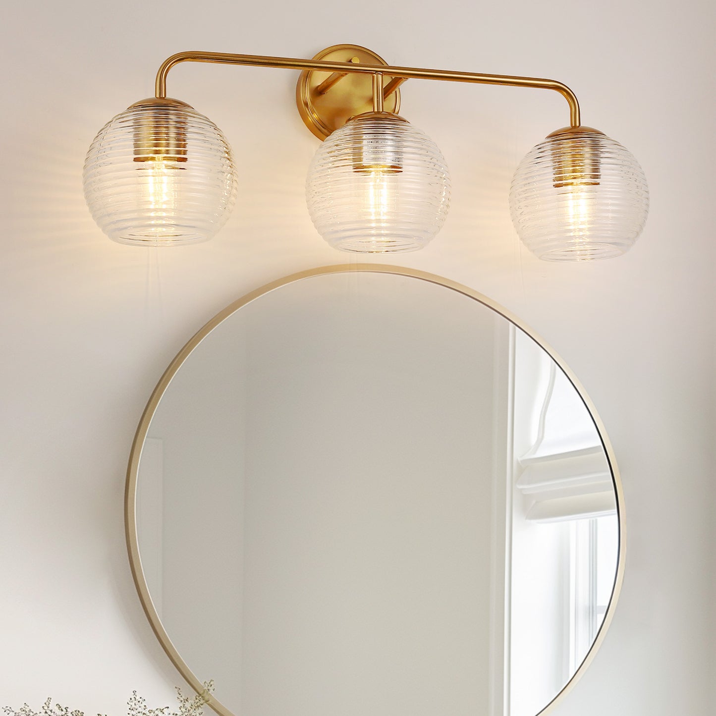 Modern 25 in. 3-Light Gold Vanity Light Fixture with Globe Textured Glass Shades for Over Mirror and Bathroom