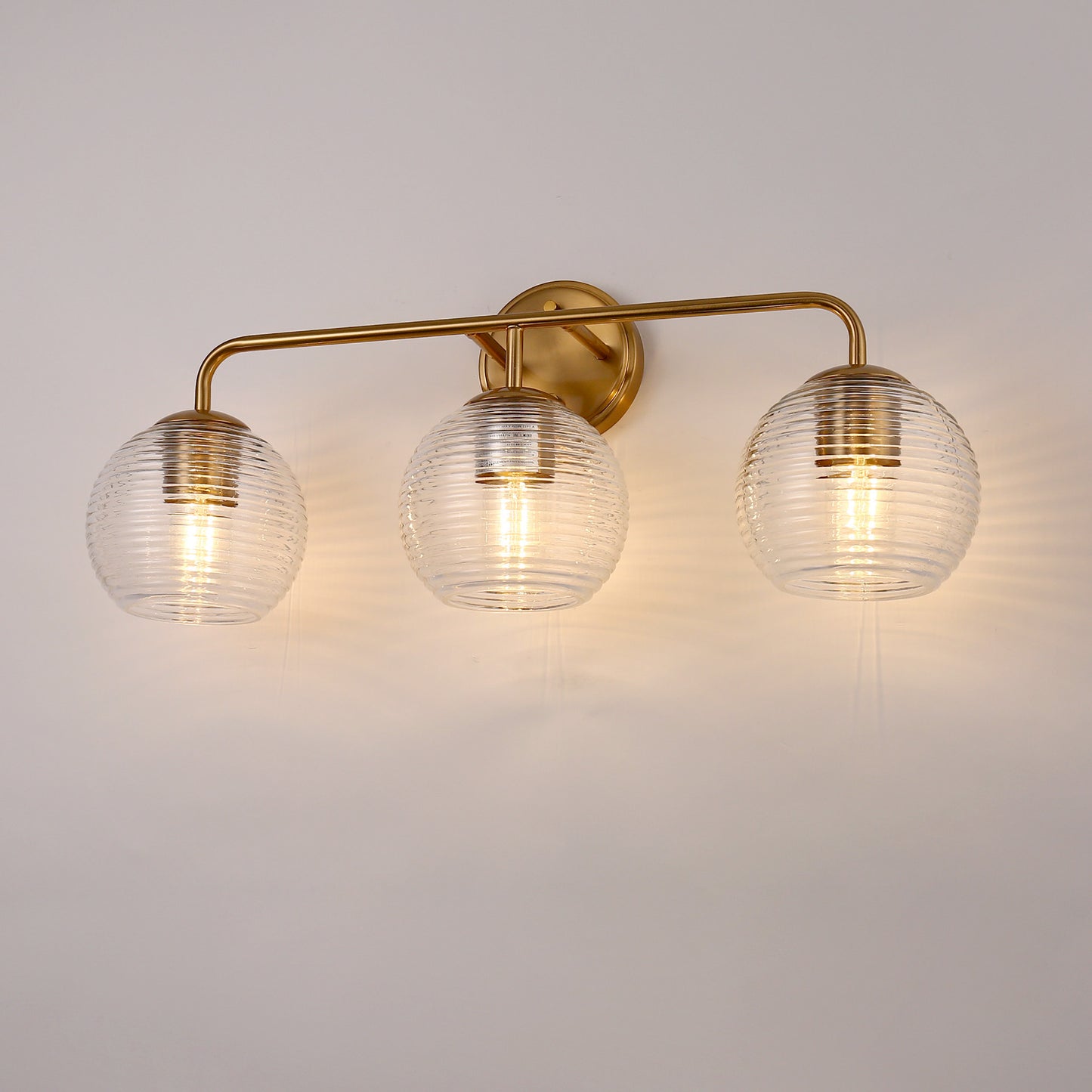 Modern 25 in. 3-Light Gold Vanity Light Fixture with Globe Textured Glass Shades for Over Mirror and Bathroom