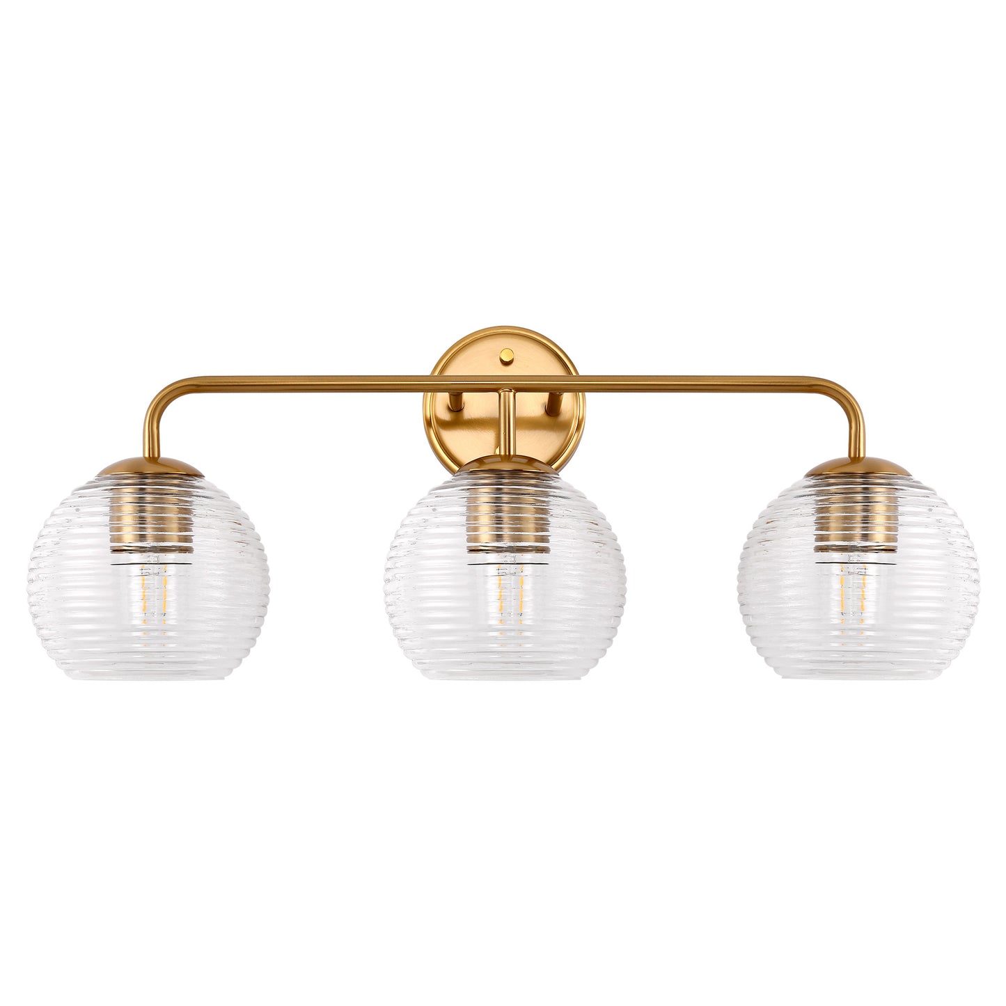 Modern 25 in. 3-Light Gold Vanity Light Fixture with Globe Textured Glass Shades for Over Mirror and Bathroom