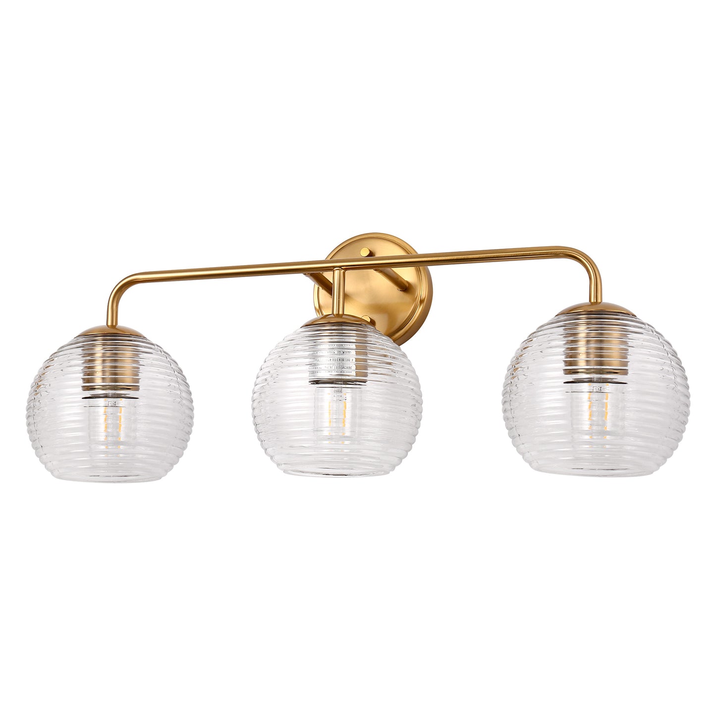 Modern 25 in. 3-Light Gold Vanity Light Fixture with Globe Textured Glass Shades for Over Mirror and Bathroom