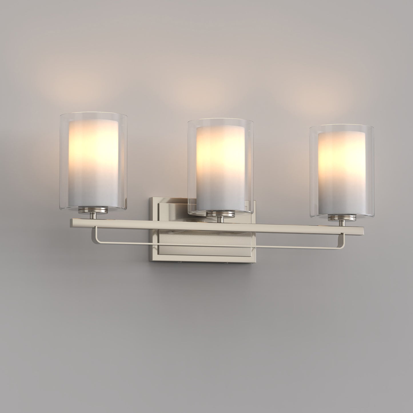 22 in. Industrial Brushed Nickel 3-Light Vanity Light, Clear Glass Shades and Sleek Design for Bathroom