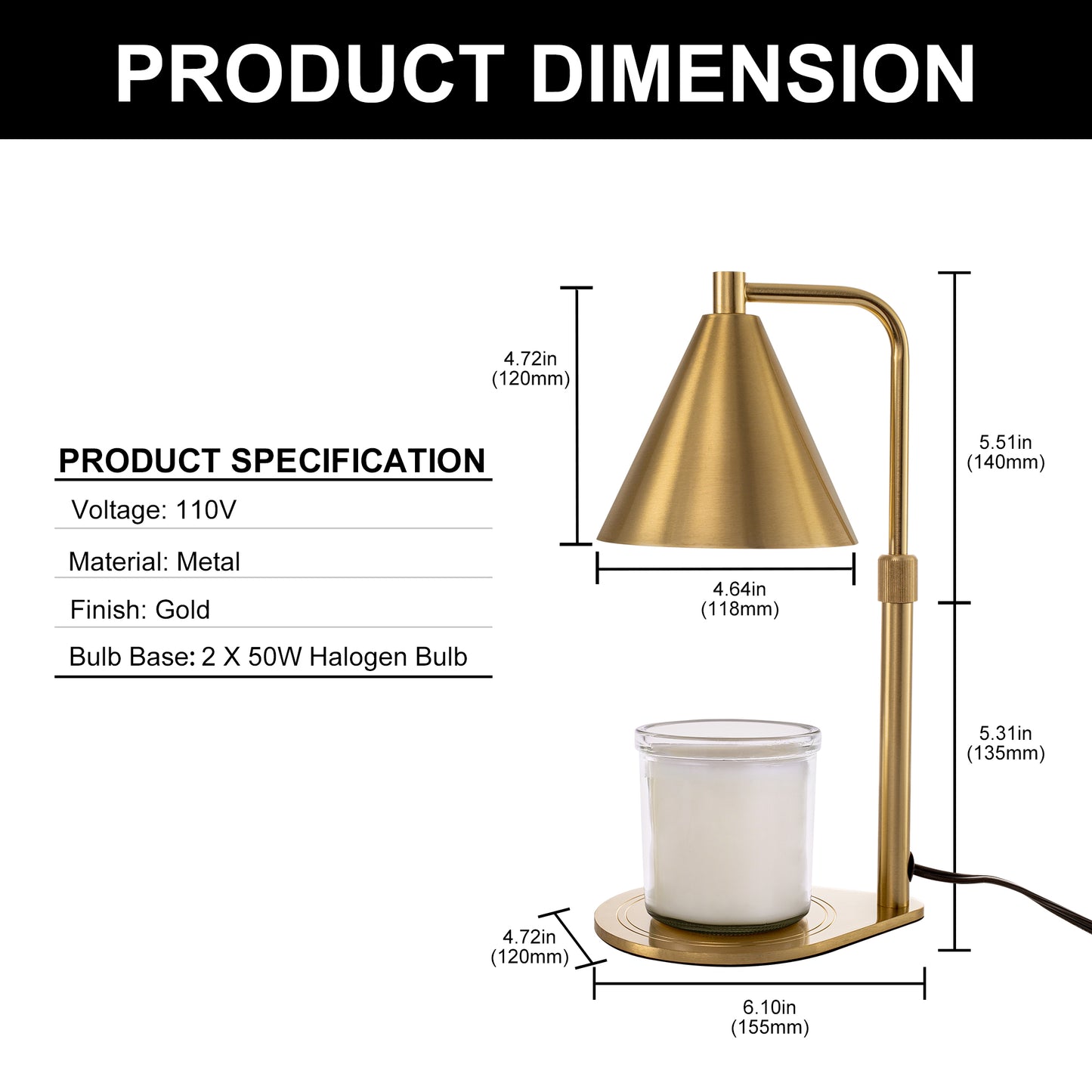 11 in. Sleek Adjustable Gold Desk Lamp - Modern Bedside Table Task and Reading Wax Melting Lampfor Bedroom or Office