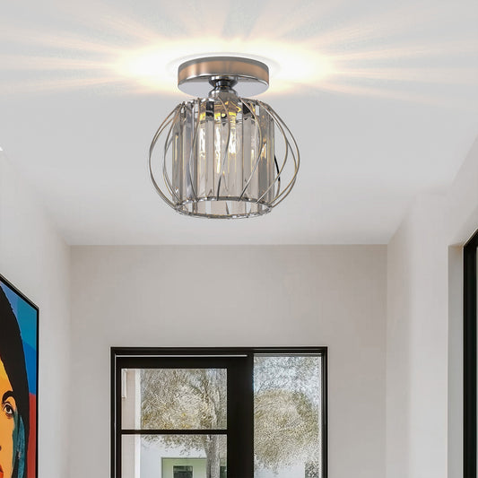 7 in. 1-Light Brushed Nickel Modern Semi Flush Mount Ceiling Light for Foyer, Entryway, Kitchen, Bedroom, Dining Room