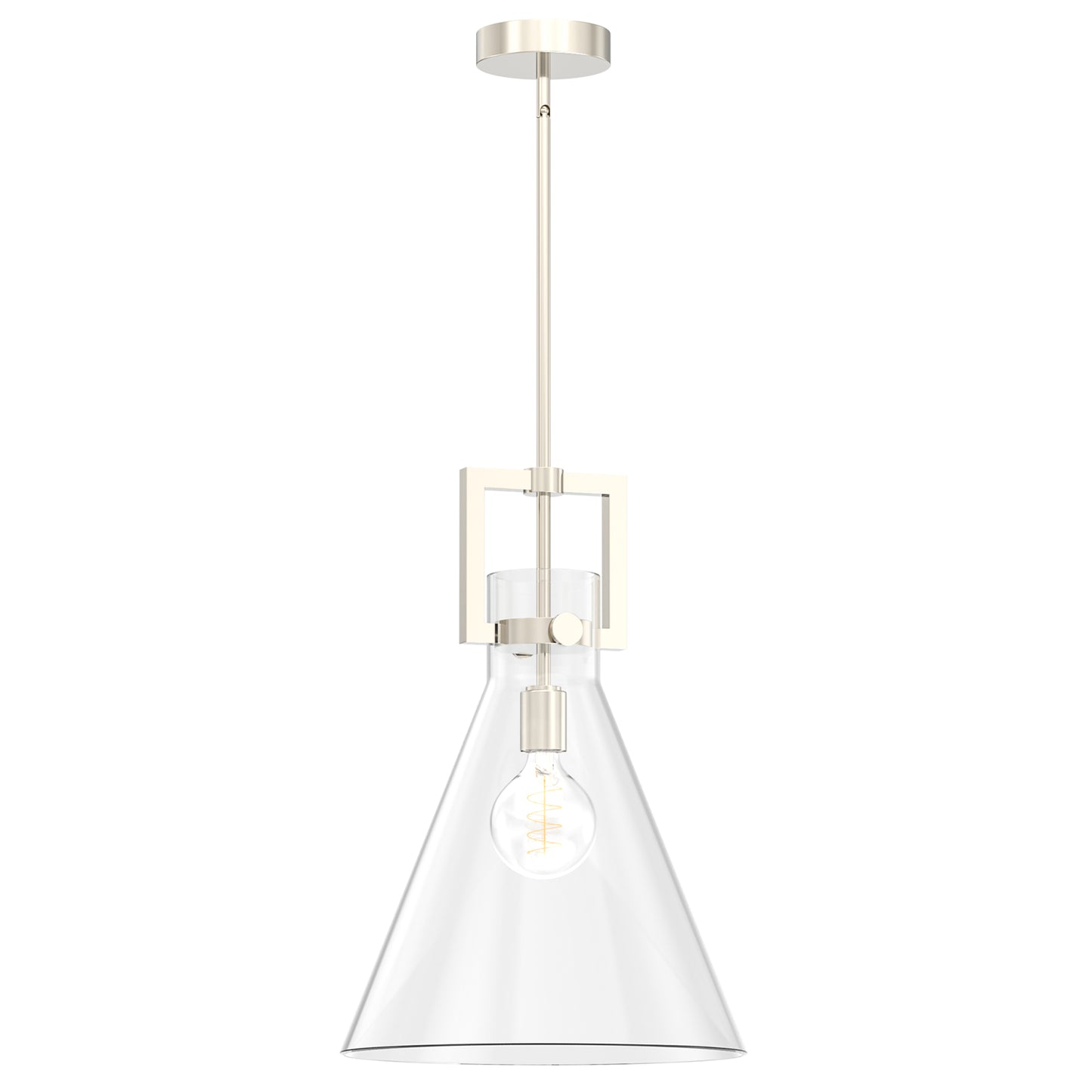 YANSUN 14 in. 1-Light Nickel Cone Pendant Light with Clear Glass Shade for Kitchen Island, Foyer No Bulb Included