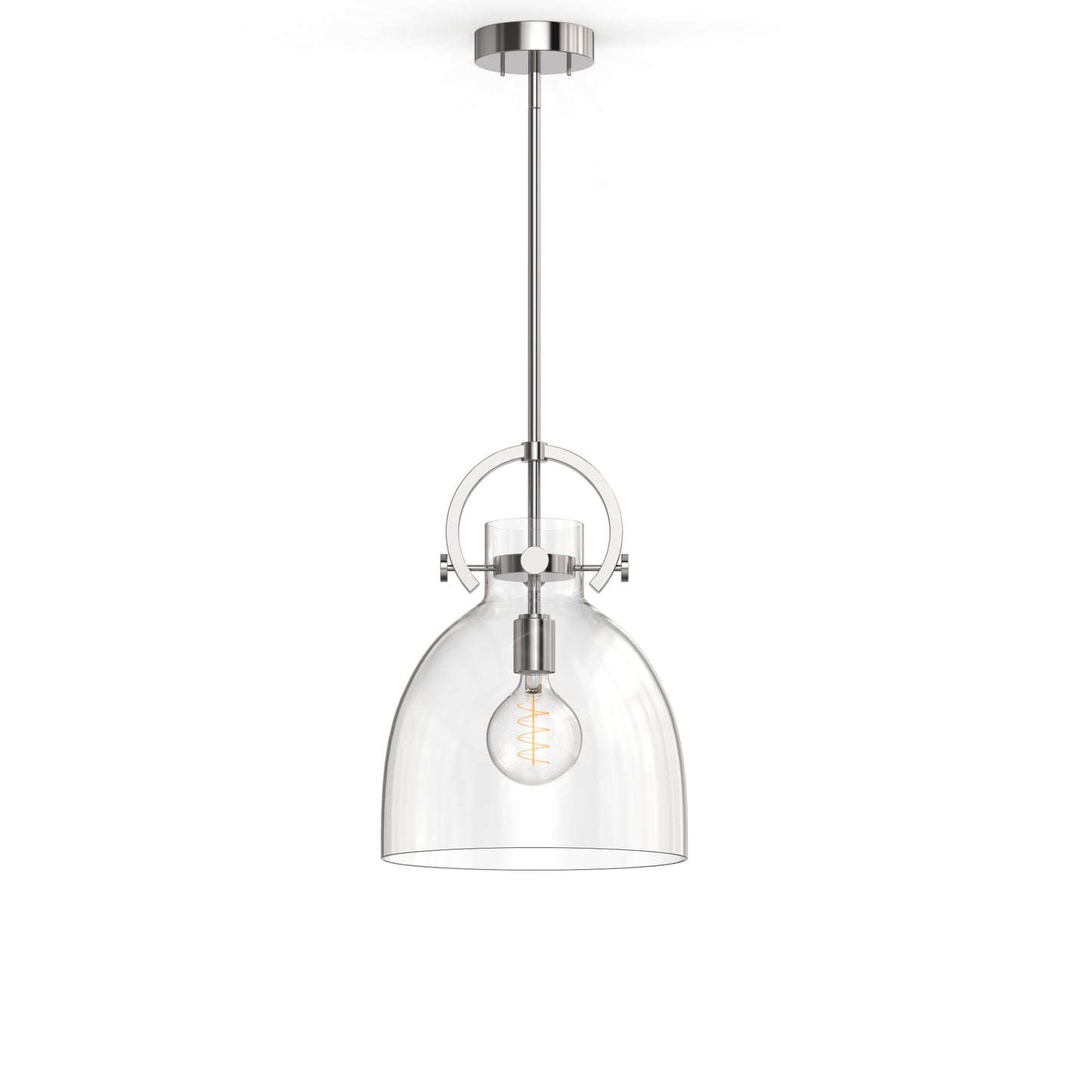 YANSUN 1-Light Nickel Pendant Light with Clear Glass Bell Shade E26 Base Mini Hanging Fixture No Light Bulb Included