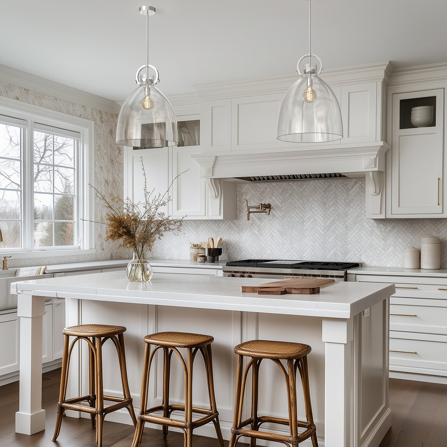 18 in. 1-Light Modern Industrial Pendant Light with Clear Glass Shade, Brushed Nickel for Kitchen Island and Dining Room