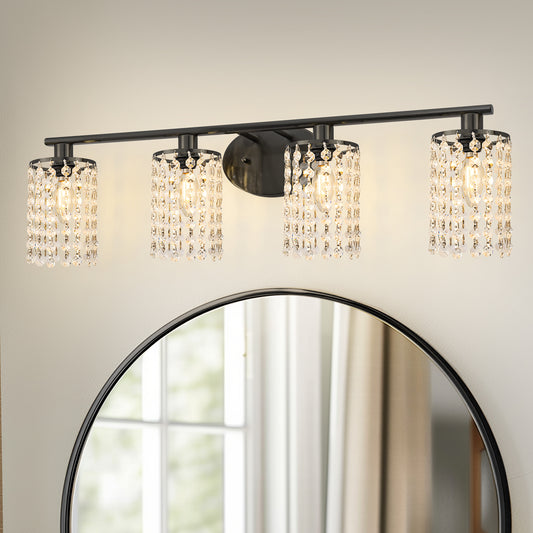 32 in. 4-Lights Black Crystal Bathroom Vanity Light Modern Bahtroom Lights Over Mirror, Wall Sconce for Bathroom Kitchen