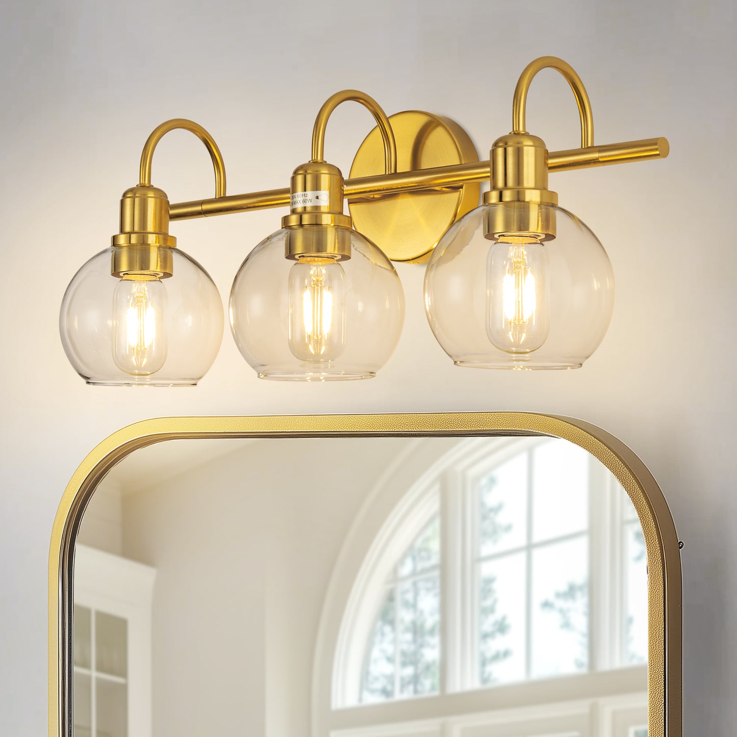 20 in. 3-Light Brass Gold Industrial 3-Light Bathroom Vanity Light with Clear Glass Globe Shades Bathroom