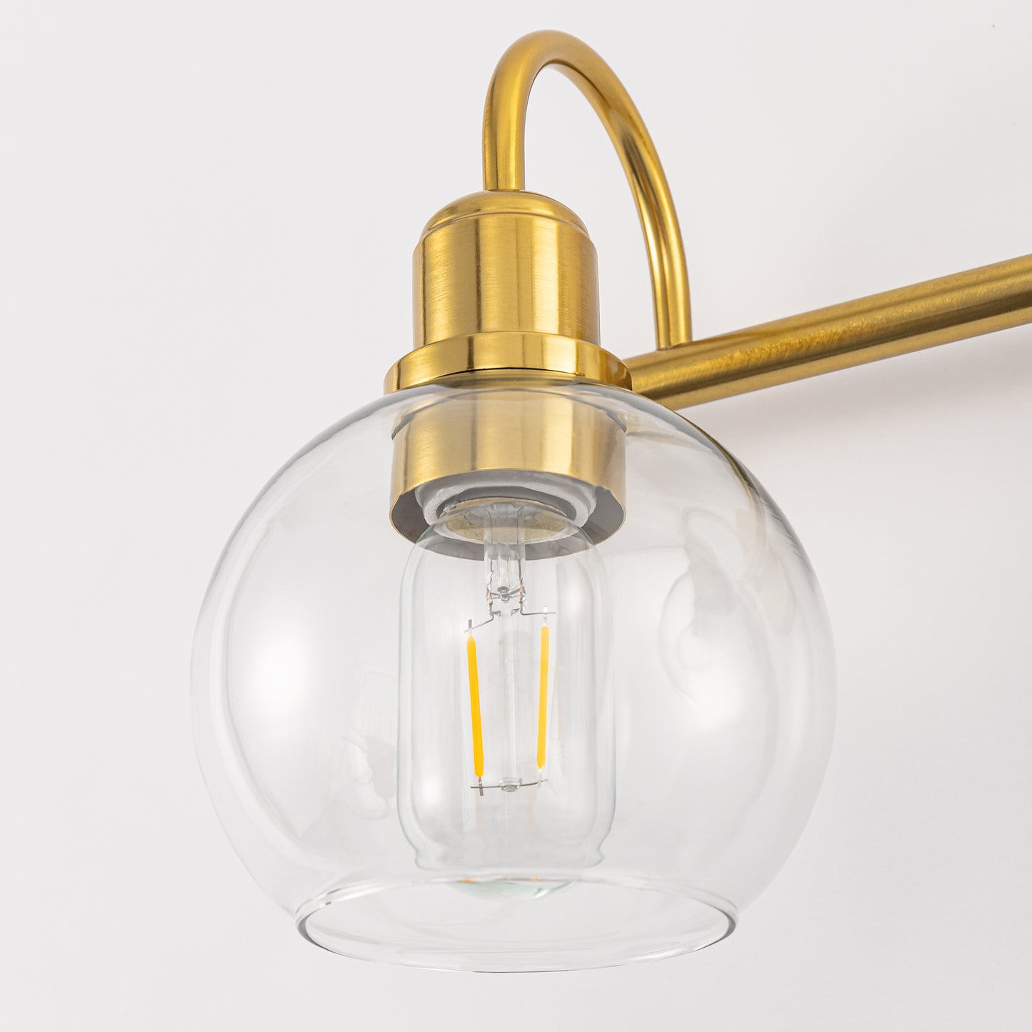 20 in. 3-Light Brass Gold Industrial 3-Light Bathroom Vanity Light with Clear Glass Globe Shades Bathroom