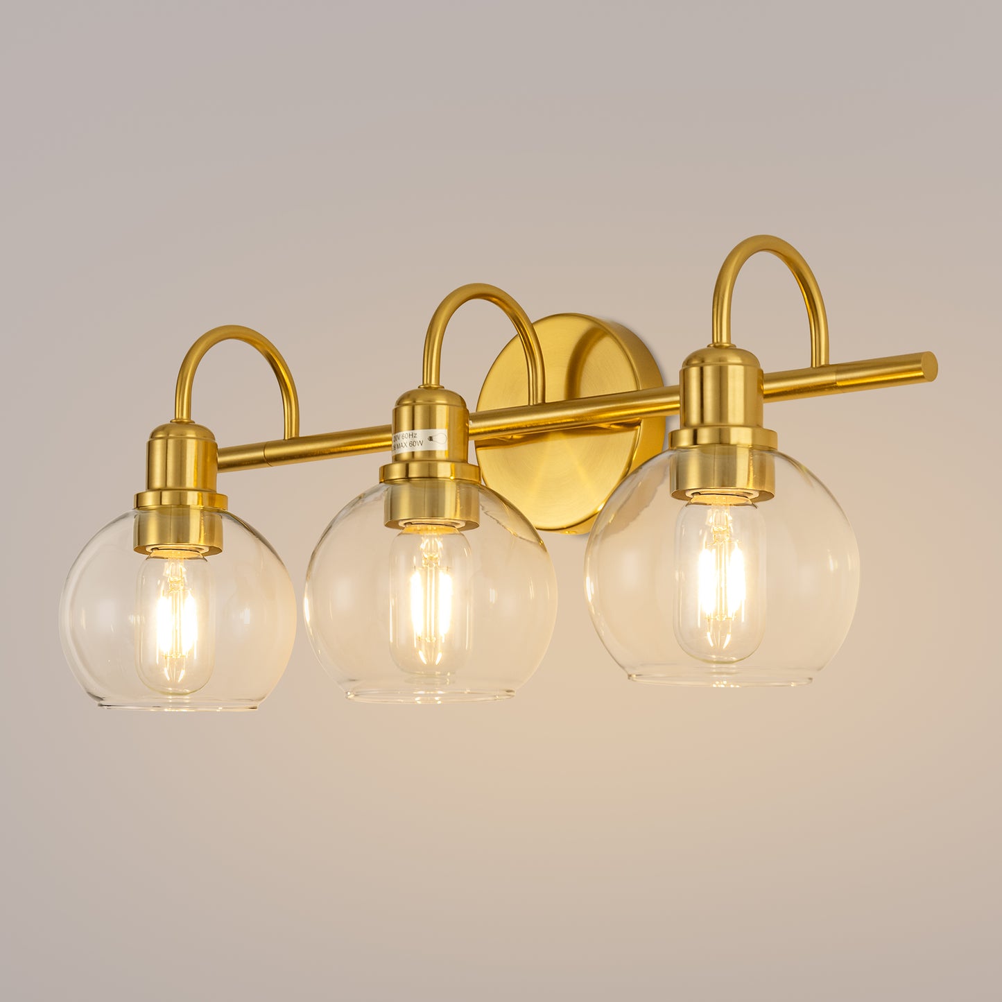 20 in. 3-Light Brass Gold Industrial 3-Light Bathroom Vanity Light with Clear Glass Globe Shades Bathroom