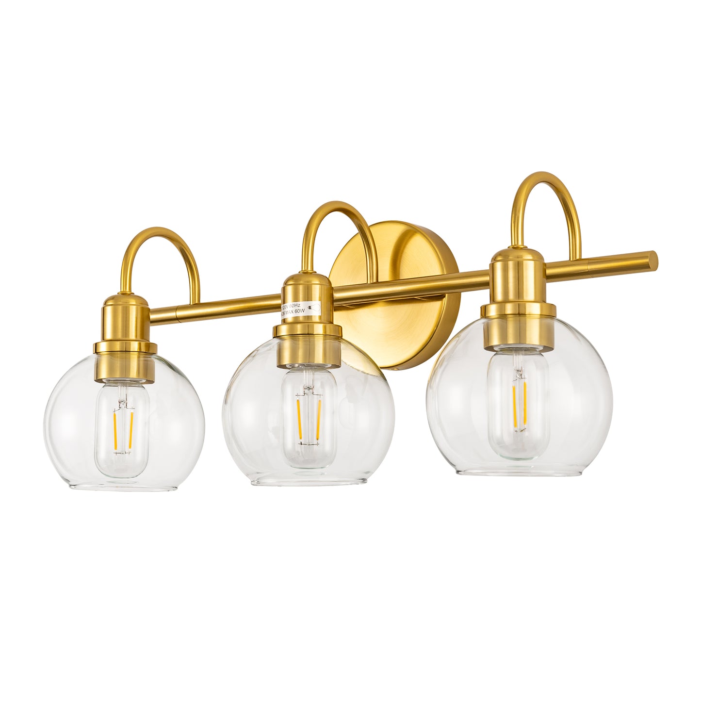 20 in. 3-Light Brass Gold Industrial 3-Light Bathroom Vanity Light with Clear Glass Globe Shades Bathroom