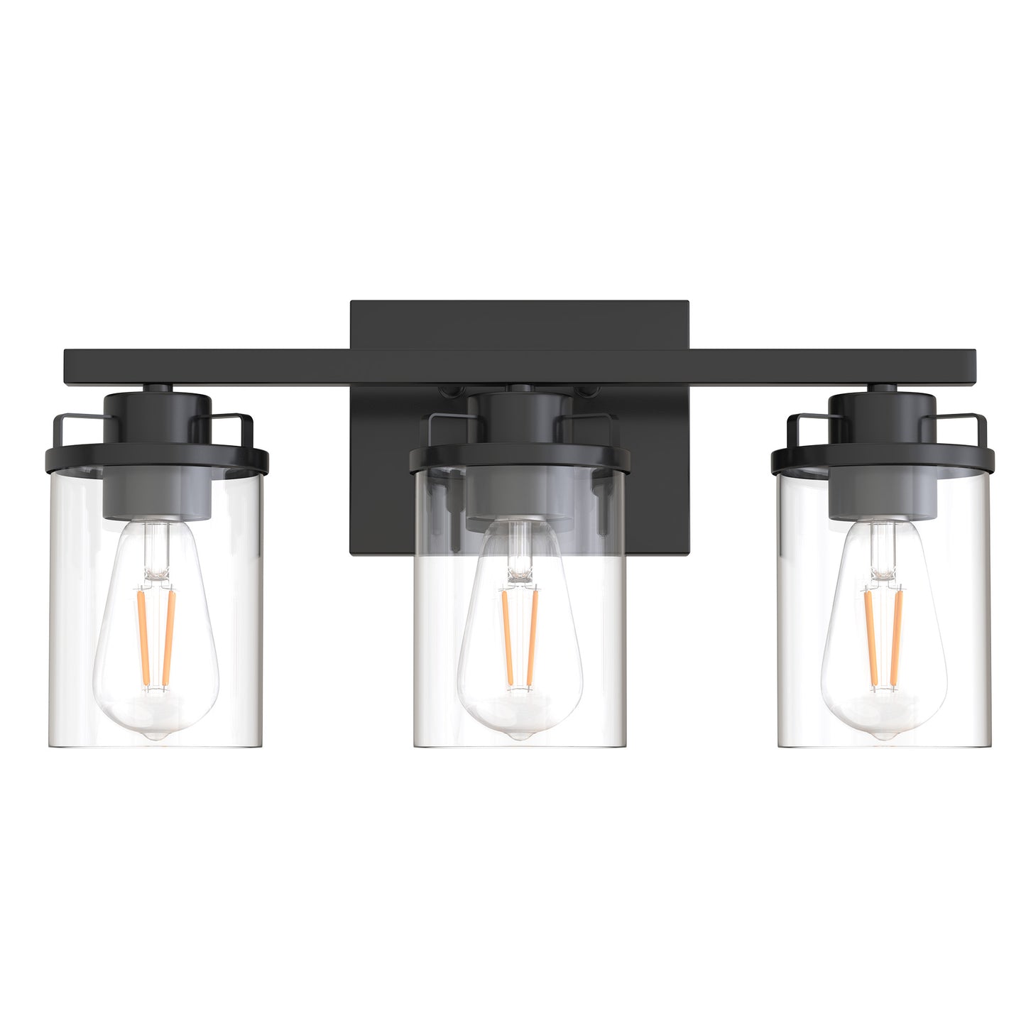 18 in. 3-Light Black Vanity Light with Clear Glass Shades for Budget Bathrooms