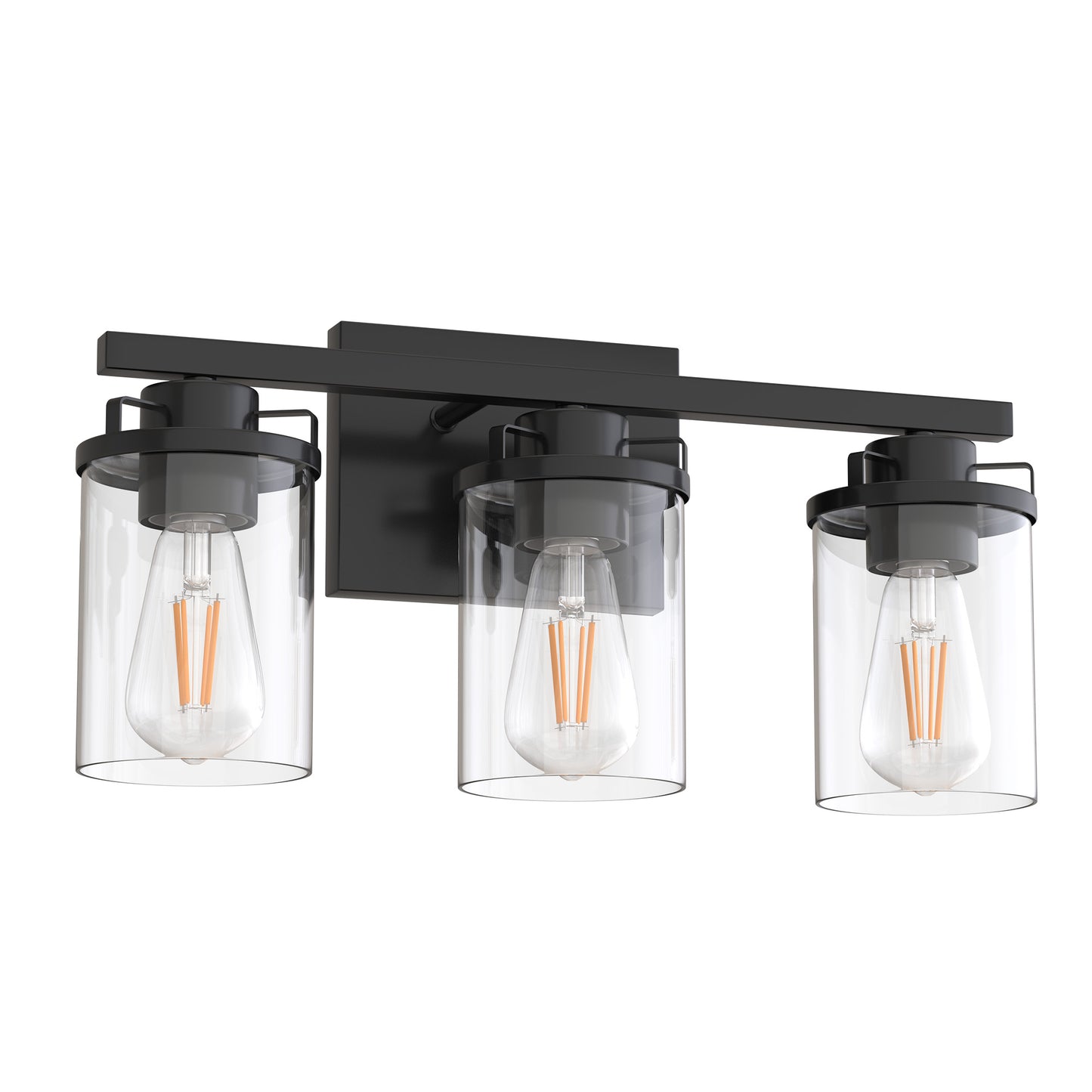 18 in. 3-Light Black Vanity Light with Clear Glass Shades for Budget Bathrooms