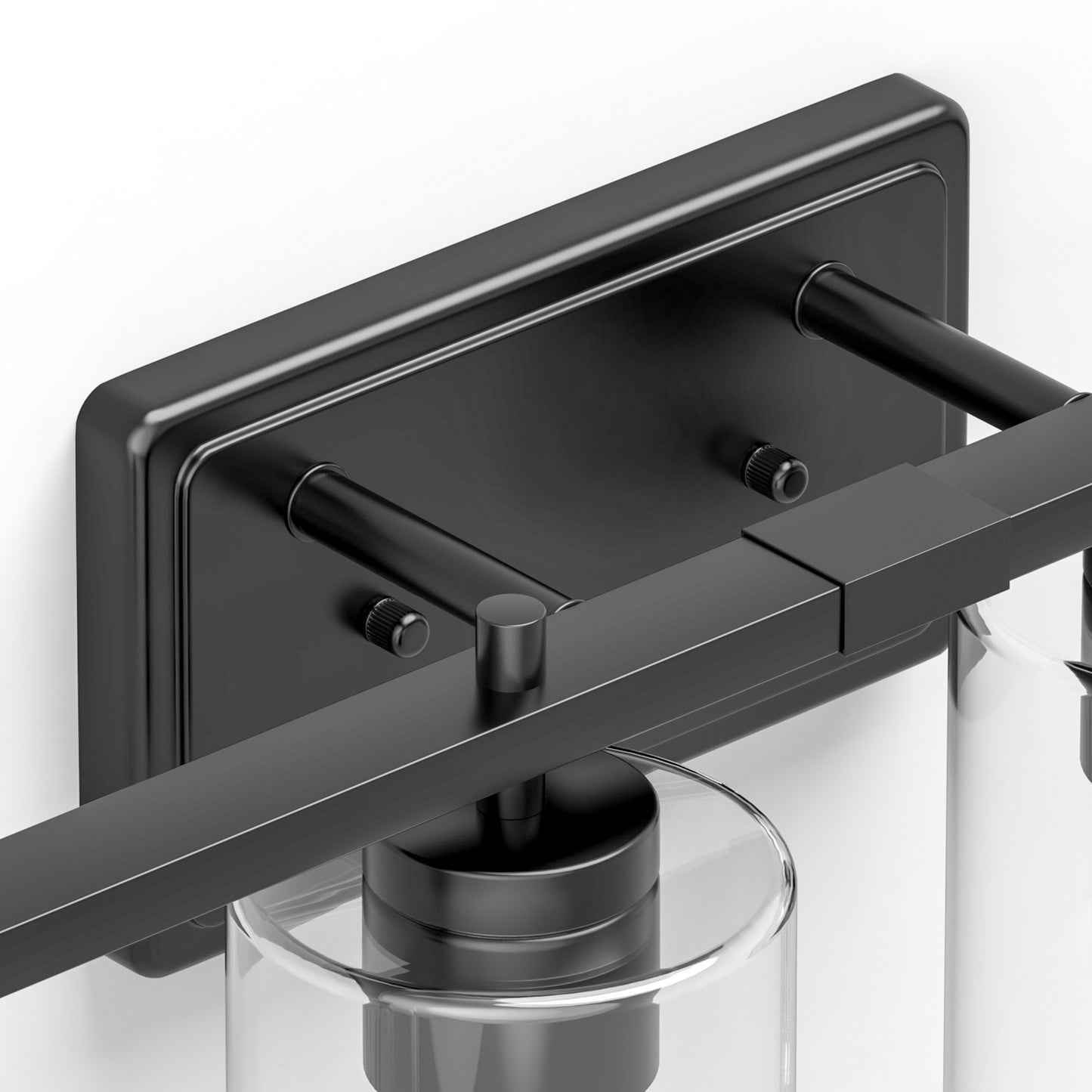 24 in. 4-Light Farmhouse Black Vanity Light with Clear Glass Shades for Budget Bathrooms