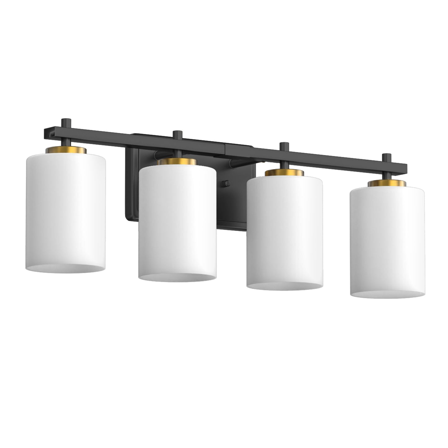 YANSUN 24 in. 4-Light Black and Gold Bathroom Vanity Light with Cylinder Frosted Glass Shade for Vanity or Dressing Room