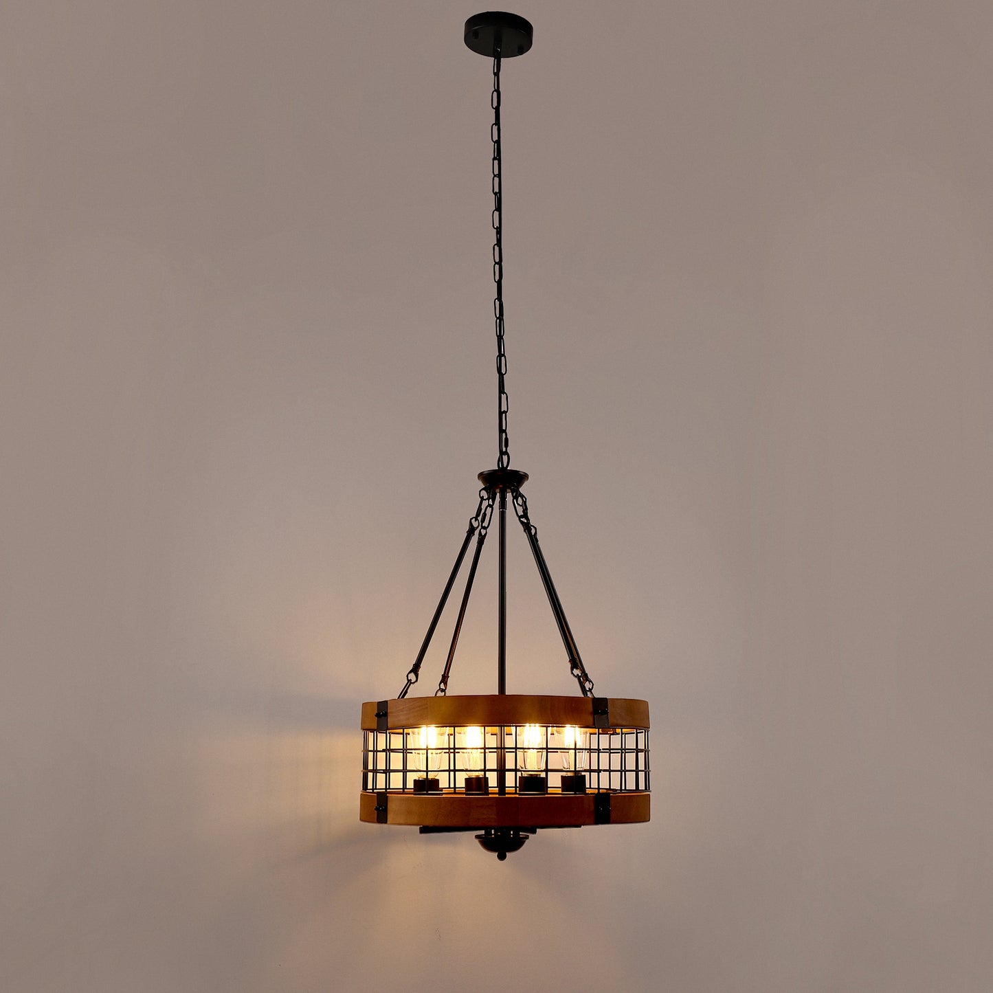 Black and Brown Farmhouse Chandelier for Dining Room, 4-Light Pendant Kitchen Island Lighting,for Entryway Foyer Bedroom
