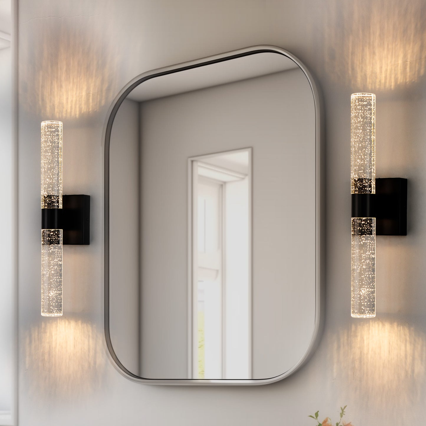 YANSUN 2-Light 18 in. Matte Black Modern Vanity Light Bar with Glass Bubble Shades and 3CCT Adjustable LED for Living Room