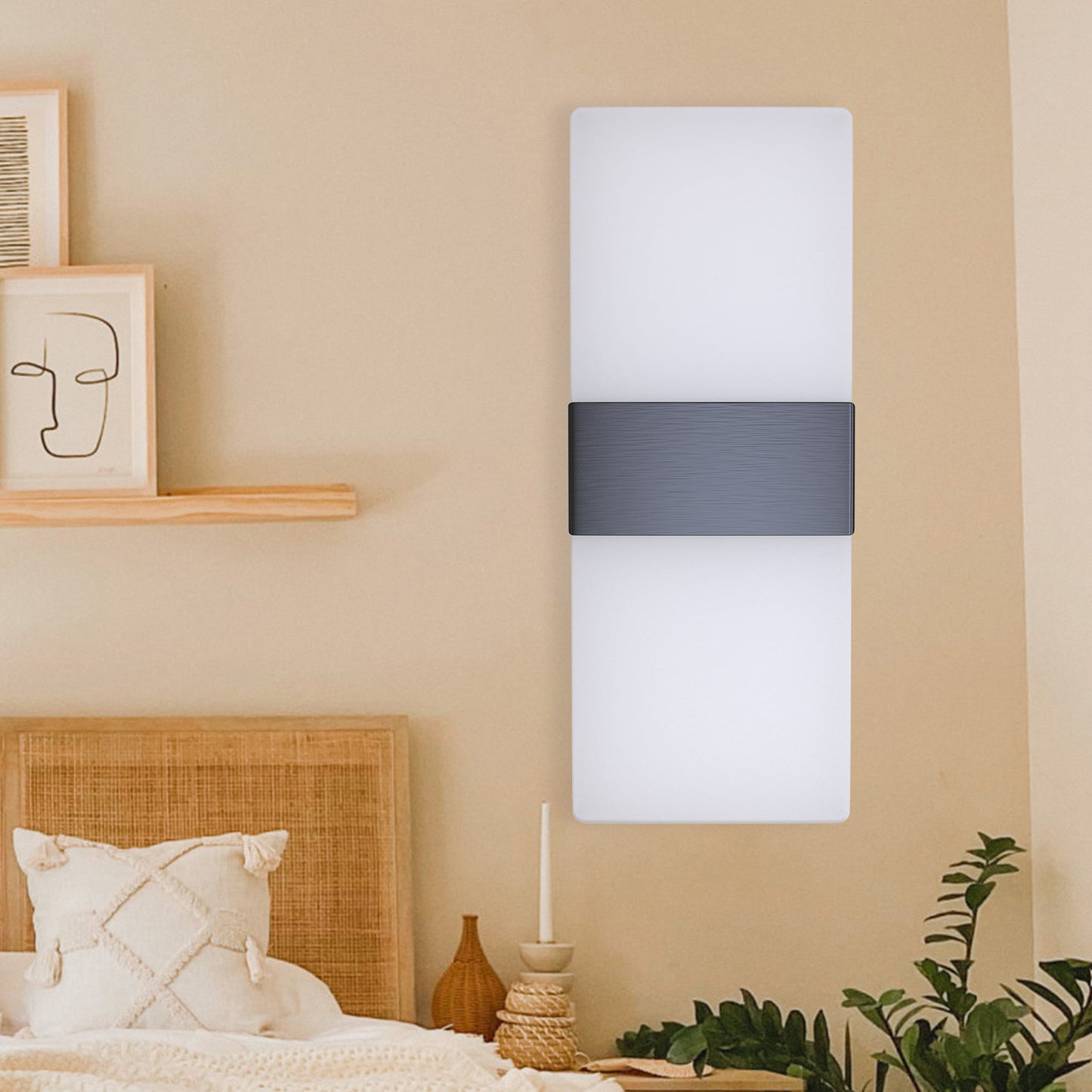 Modern Wall Sconce Dimmable Sconce Wall Lighting 12W Black Indoor Wall Lamp,Acrylic Wall Mounted Lighting Fixture for Bedroom Living Room Hallway,6000K Cool White