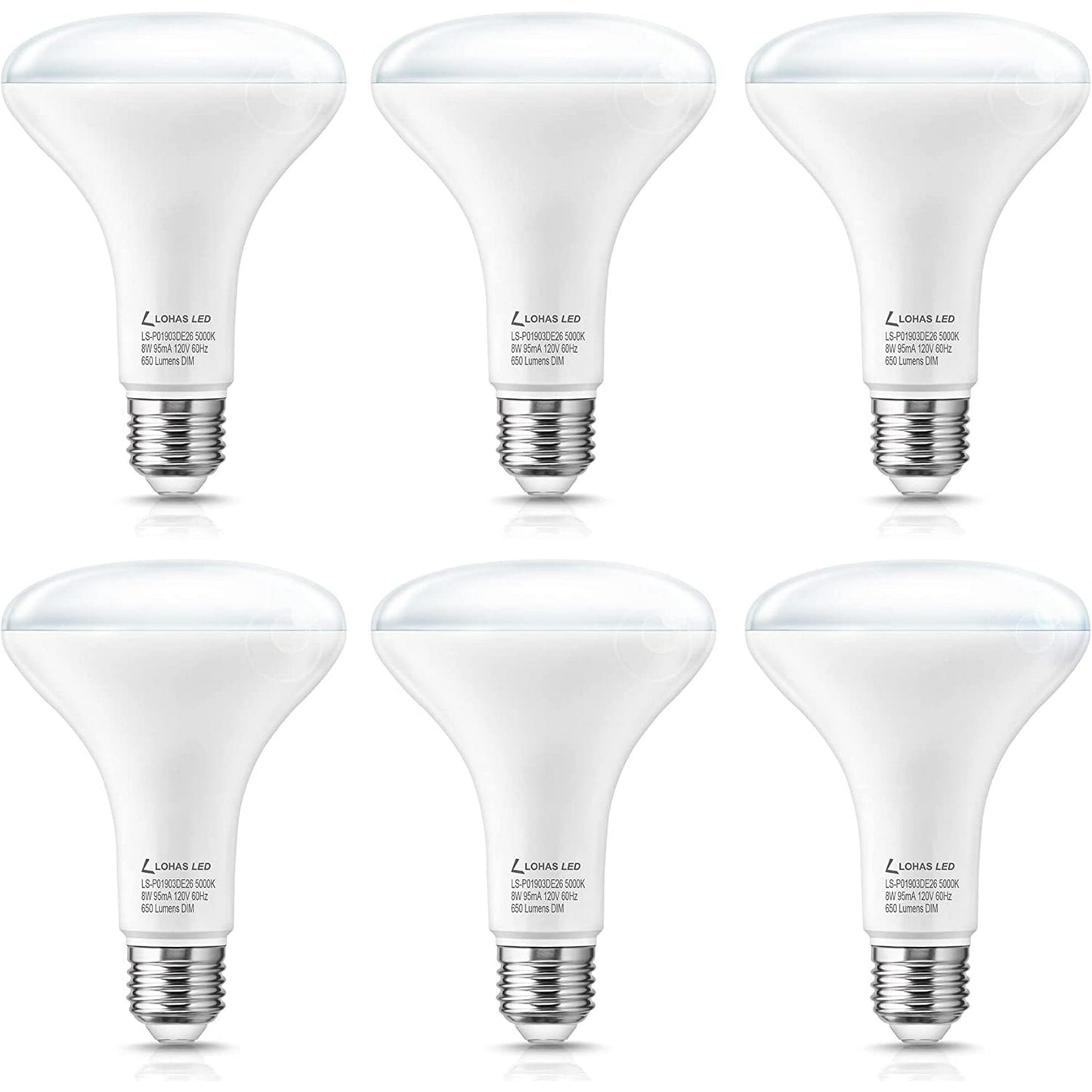 Full Spectrum Light Bulb, 8W BR30 Premium Bulb 65W Equivalent Bright Happy LED Bulb Boosts Energy Mood & Performance Supports Circadian Rhythm Comfortable Daylight 5000K Dimmable, 6 Pack