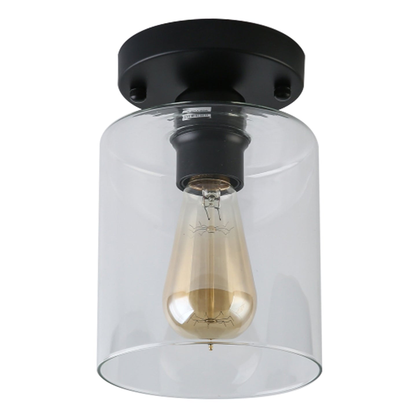 YANSUN Retro 5.51 in. 1-Light Black Vintage Semi-Flush Mount with Clear Glass Shade and No Bulb Included