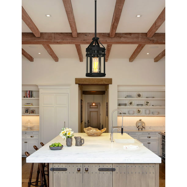 Pendant Lighting Fixture, 1-Light Metal Wire Cylinder Hanging Lantern, Matte Black Finish for Living Room,Dining Room, Kitchen-1 Light