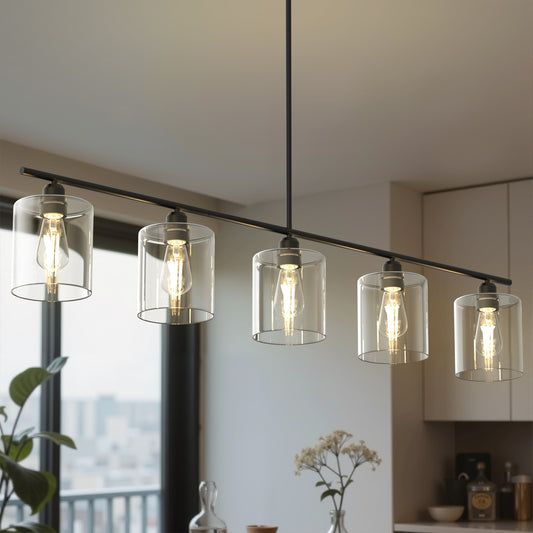 YANSUN 5-Light   Black  Kitchen Island Pendant Light with Clear Glass Shades No Bulbs Included