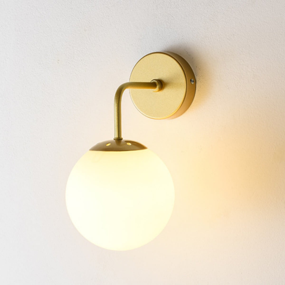 1-Light Wall Fixture, Vintage Industrial Single Sconce Hardwire with Double Hole Round Glass Bathroom Vanity Lights Lamp,Gold With White shade