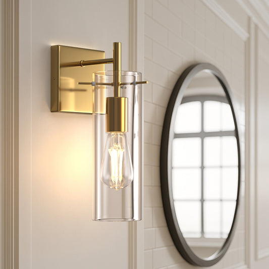 YANSUN 5 in. 1-Light Gold Wall Sconce-Modern Glass Shade Wall Light Fixture for Bathroom, Bedroom, Kitchen, and Hallway