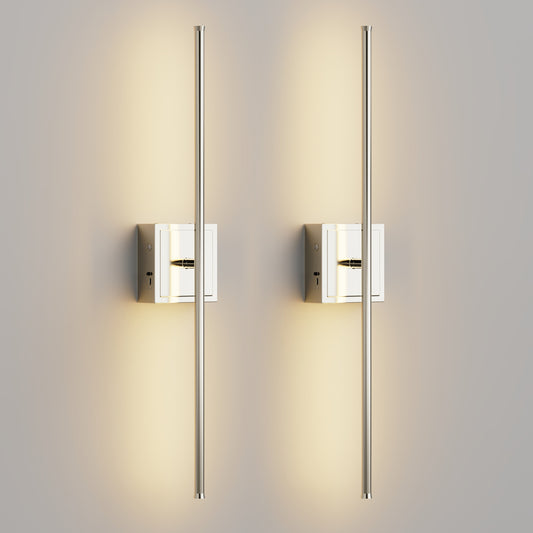 YANSUN 28 in. 1-Light Wall Sconces Nickel Wireless Lights with Remote 350?? Rotation (2-Pack)