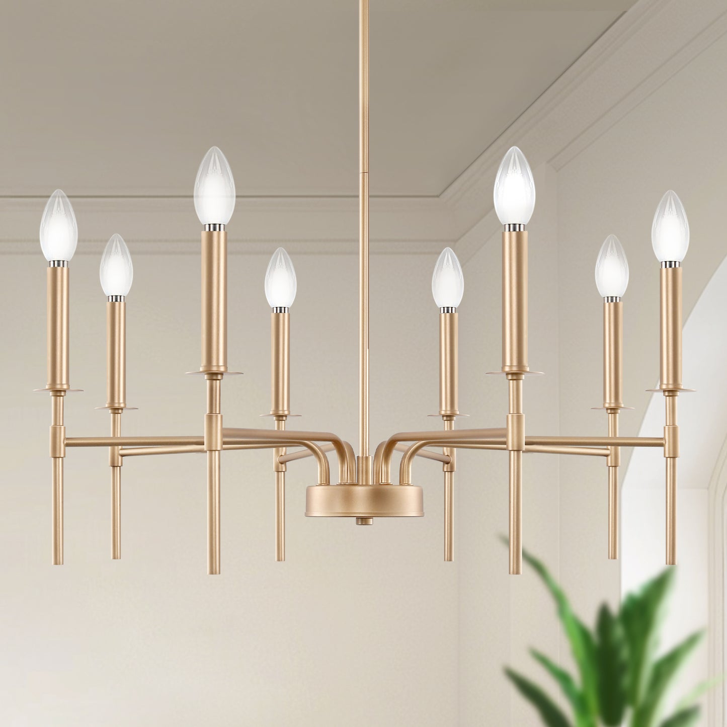 YANSUN 8-Light Modern Farmhouse Gold Chandelier for Dining Room Over Table,Hanging Ceiling Candle Chandeliers