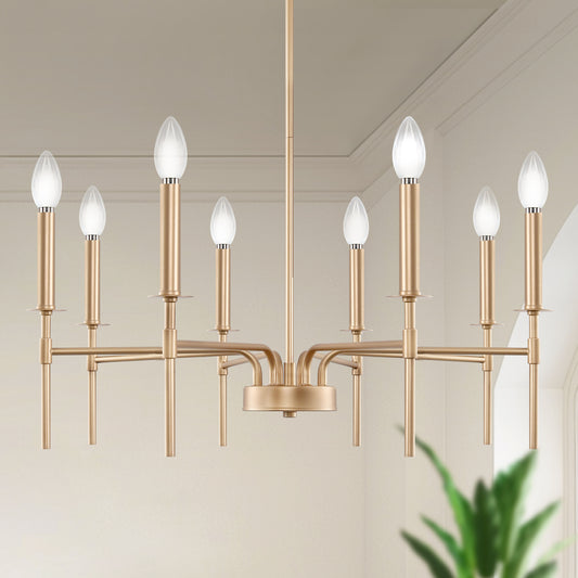 YANSUN 8-Light Modern Farmhouse Gold Chandelier for Dining Room Over Table,Hanging Ceiling Candle Chandeliers