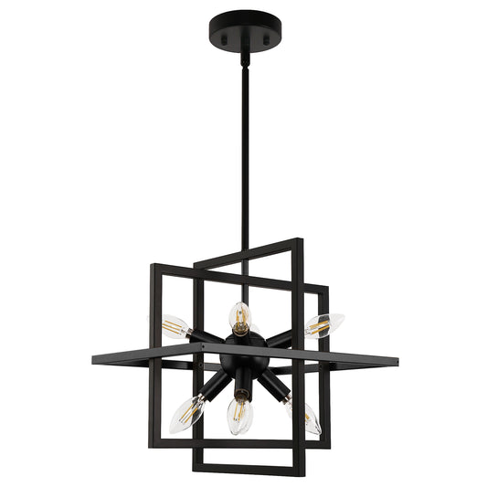 YANSUN 8-Light Black Modern Geometric Chandeliers, Industrial Adjustable Hanging Sputnik Pendant Light