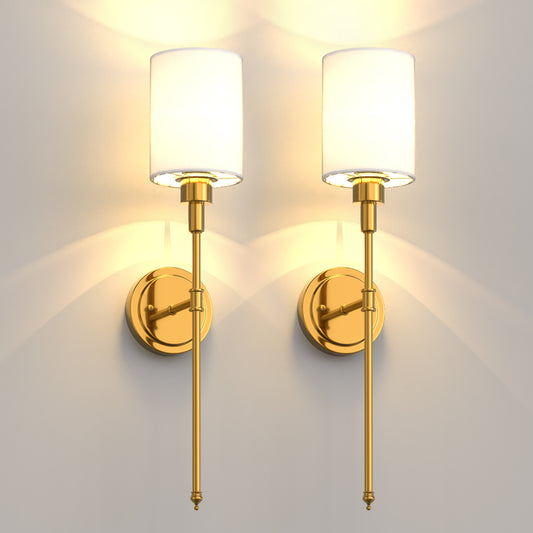 YANSUN 7 in. 1-Light Gold Wall Sconces, RGBCW Color Changing, Timer, for Living Room (2-Pack)