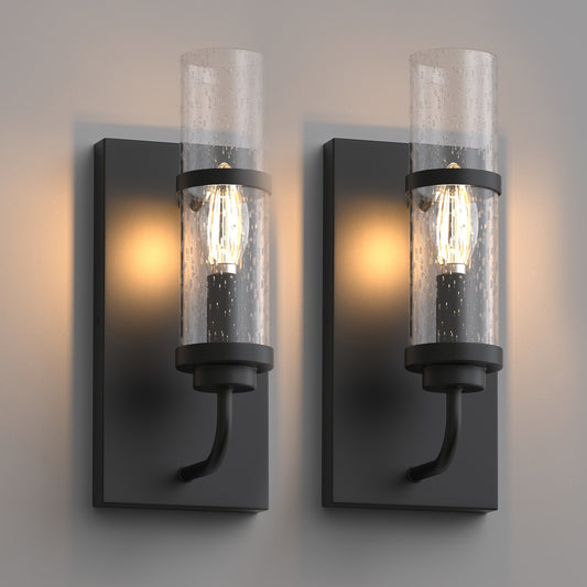 YANSUN 5 in. Farmhouse Black Wall Sconce, Vintage Industrial Vanity Light Fixture with Clear Glass Shade for Bathroom