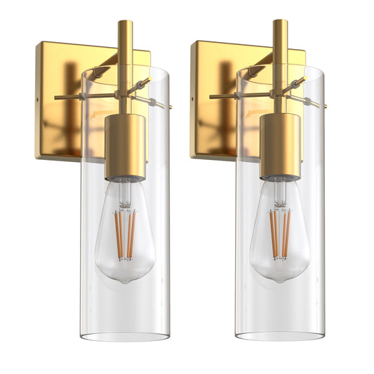 YANSUN 5 in. Gold Wall Sconce Modern Glass Shade Wall Light Fixture for Bathroom, Bedroom, Kitchen and Hallway (2-Pack)