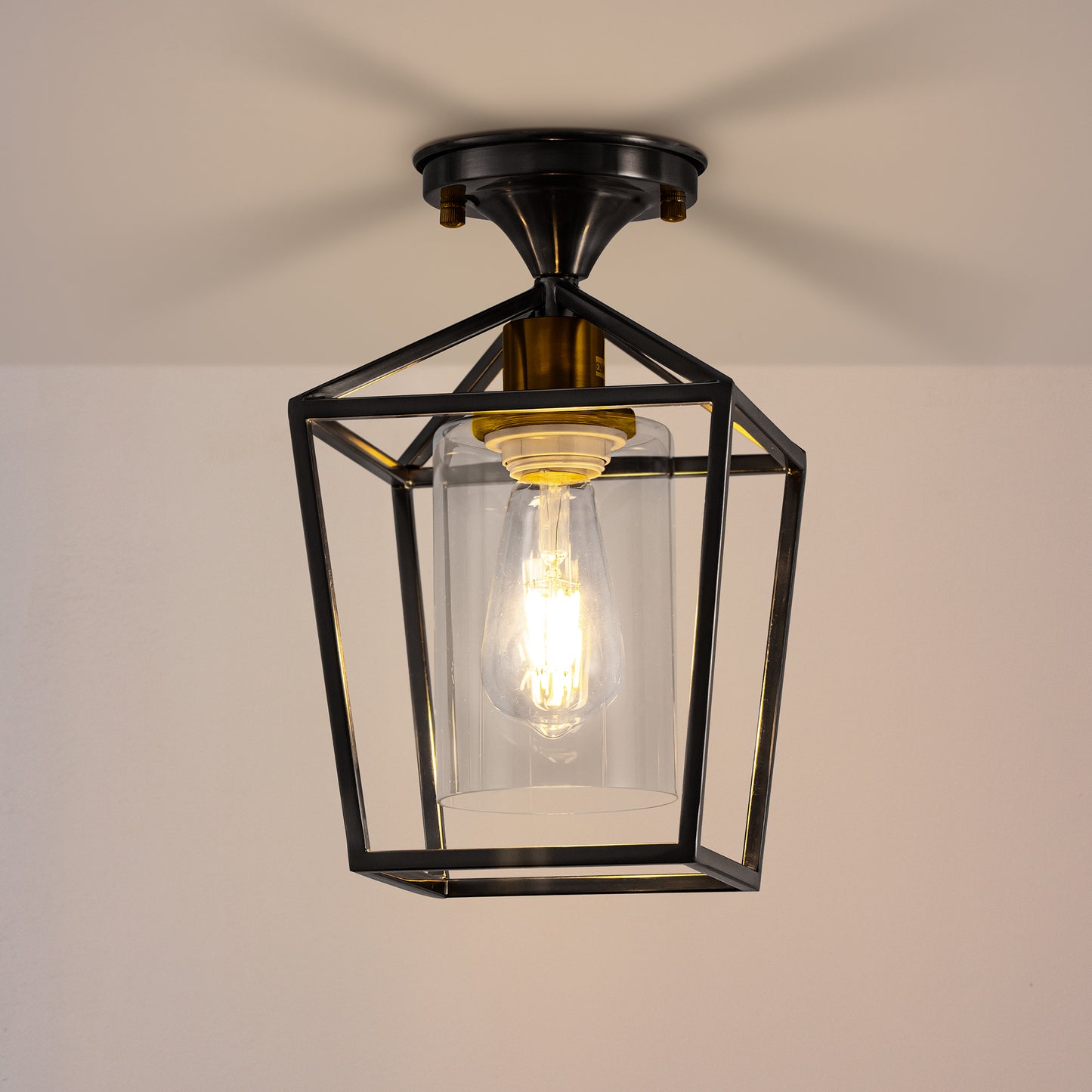 YANSUN 7.09 in. 1-Light Black and Gold Semi- Flush Mount Lighting with No Bulbs Included 1-Pack