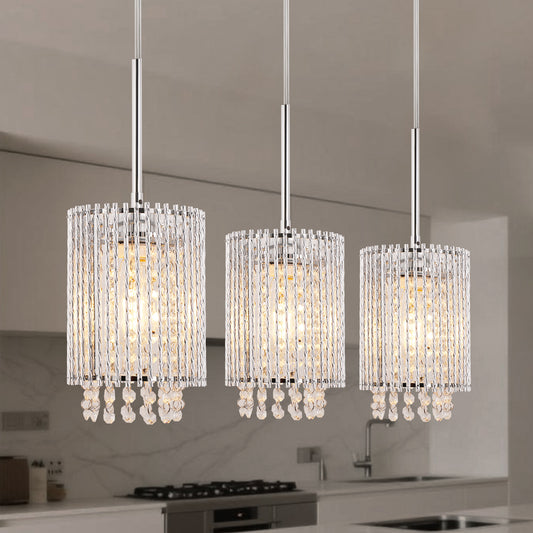 YANSUN 6 in. 1-Light (Set of 3) Brushed Nickel Crystal Modern Farmhouse Pendant Light Hanging Lamp Kitchen Island Dining Room