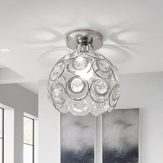 YANSUN 8 in 1-Light Chrome Crystal Semi Flush Mount Ceiling Light Fixture for Foyer, Entryway Kitchen Bedroom Dining Room