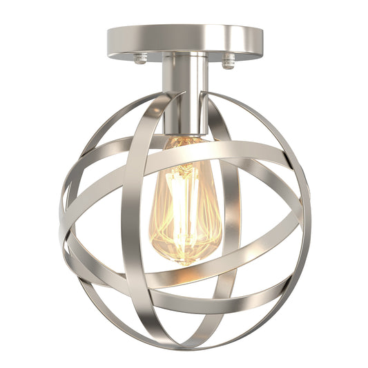 YANSUN 7.87 in. Brushed Nickel Globe Ceiling Light Fixture, Vintage Semi-Flush Mount Ceiling Light for Hallway Stairway Porch