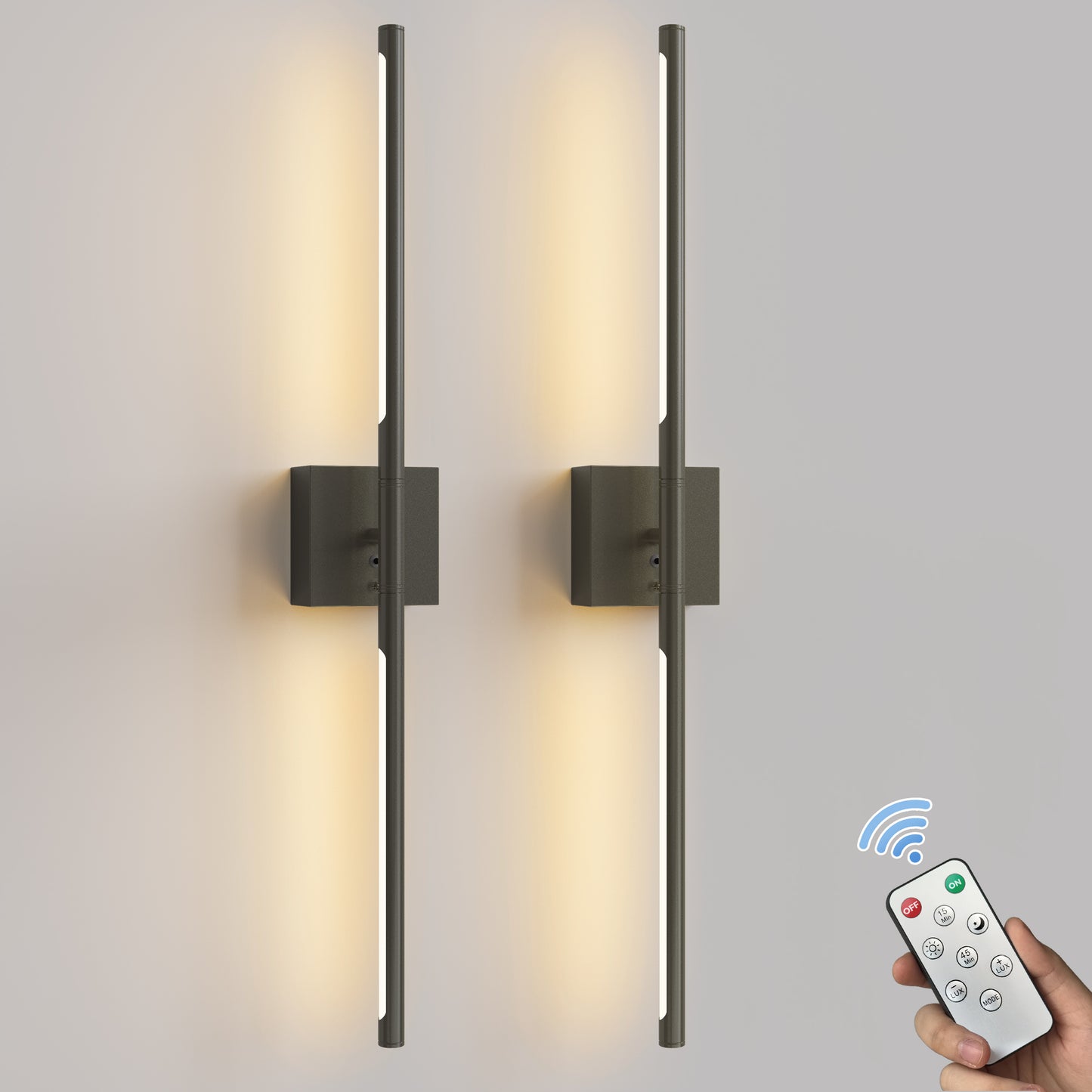 YANSUN 28.3 in. 2-Pack 2-Light Black LED Wall Sconce, Indoor Modern Strip Lights with Remote, Dimmable 3-Color Night Light