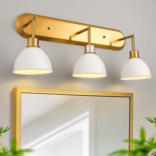 YANSUN 26 in. 3-Light Gold Bathroom Vanity Light with White Shades Modern Wall Sconce for Bathroom, Vanity