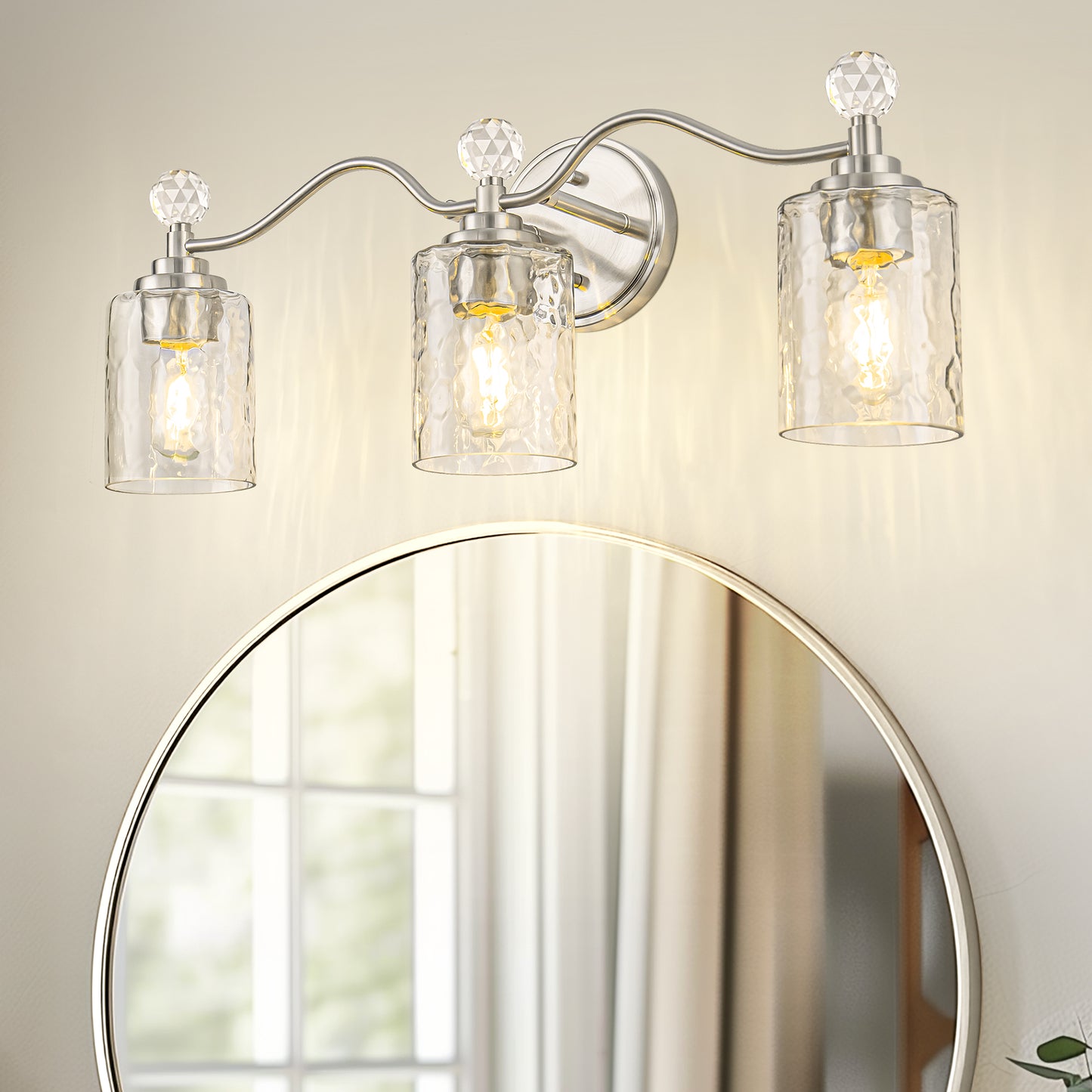 YANSUN 24 in. 3 Light Brushed Nickel Vanity Light with Cylinder Clear Glass Shades