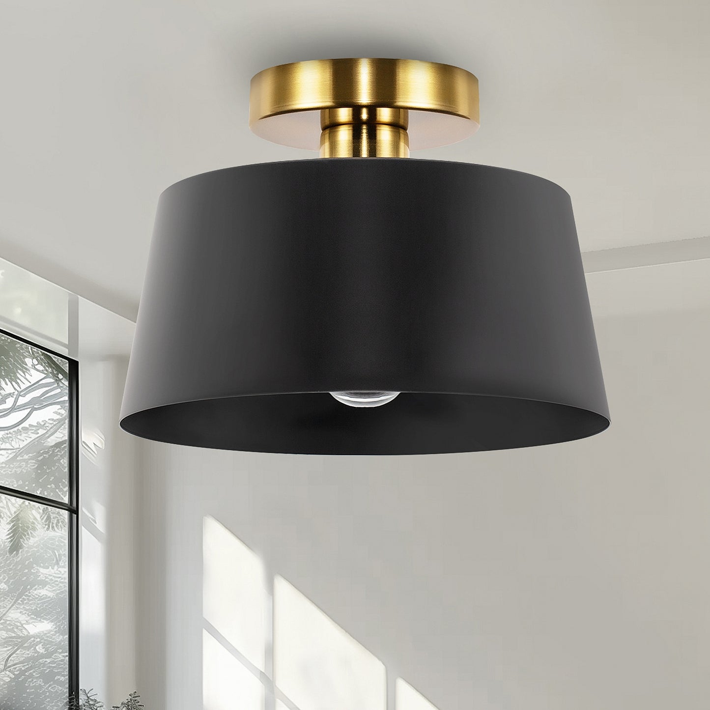 YANSUN 9.8 in. 1-Light Matte Black and Gold Bowl Semi-Flush Mount Ceiling Light, E26 Base, for Foyer or Kitchen (2-Pack)