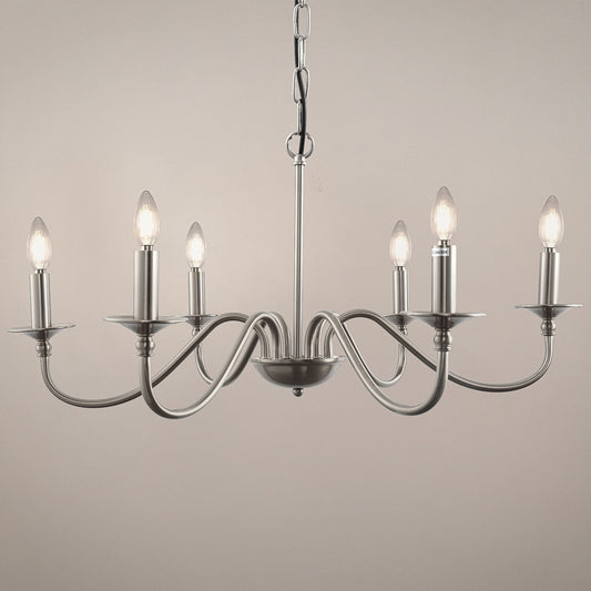 YANSUN 6-Light Nickel Candle Rustic Industrial Iron Chandeliers for Dining Room Living Room