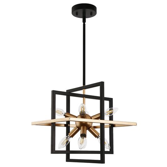 YANSUN 8-Light Black and Gold Modern Geometric Chandeliers, Industrial Adjustable Hanging Sputnik Pendant Light